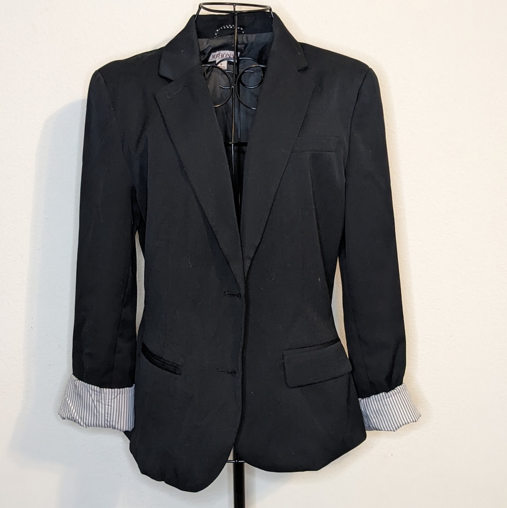 Merona Black Jacket Blazer Long Sleeve Two Buttons Lined Women's Sz 8